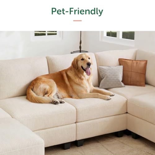 HONBAY Corduroy Modular Sectional Couch with Storage L-Shaped Sectional Couches for Living Room 6 Seater Modular Sofa, Dark Gray