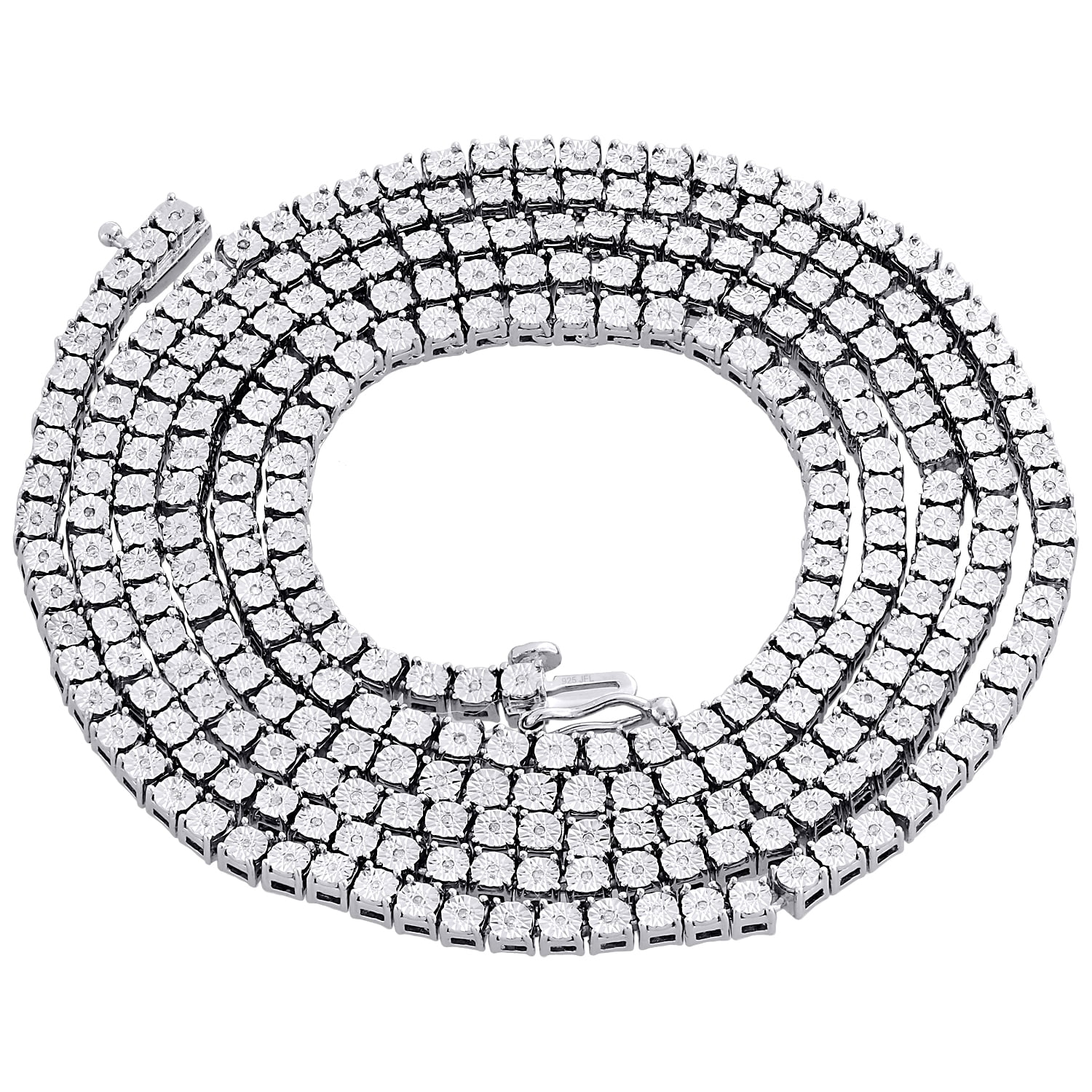 Mens 1 Row Necklace Genuine Diamond Link Choker Chain 18" Sterling Silver 1/2 CT.