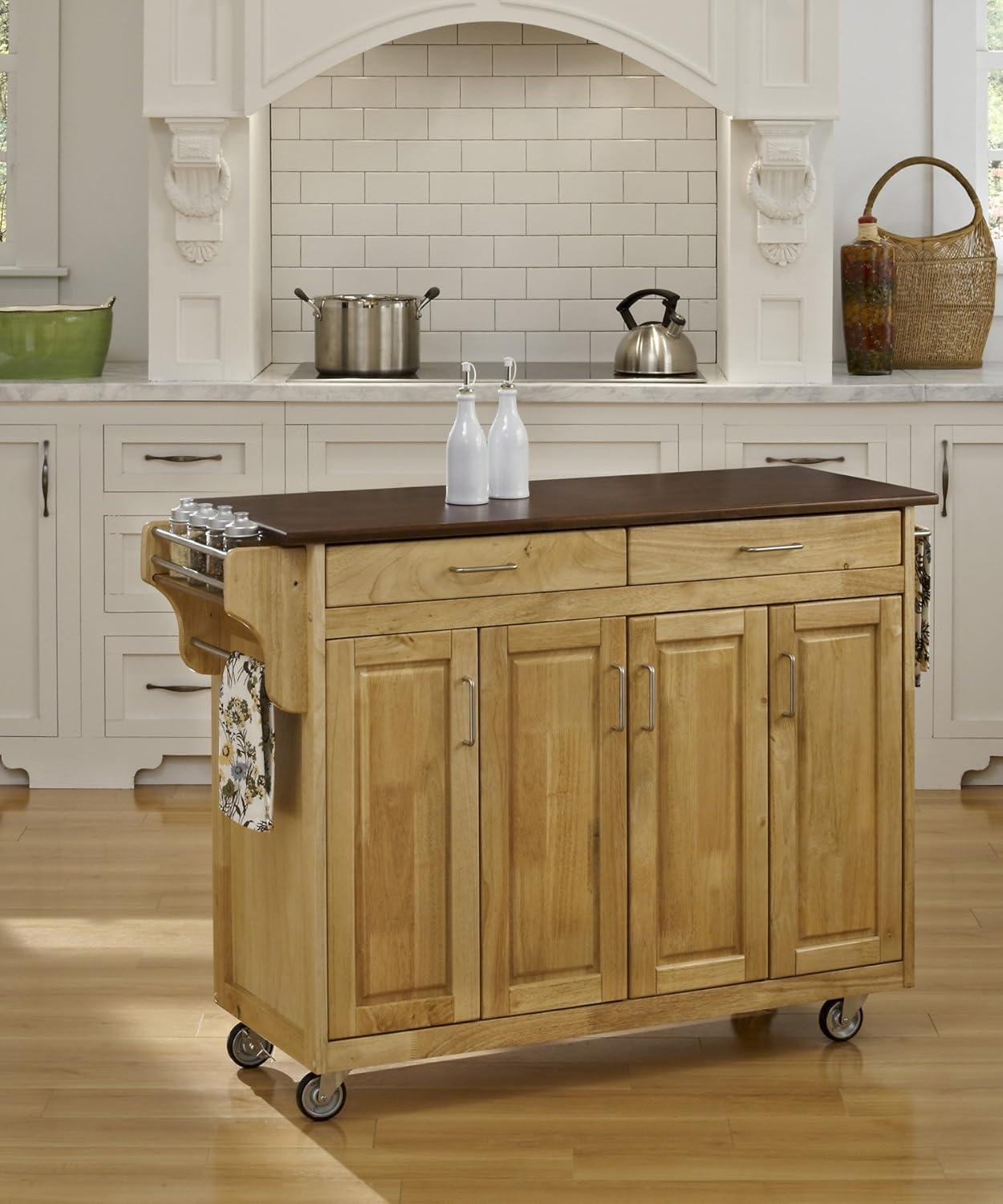 Create-a-Cart Natural 4 Door Cabinet Kitchen Cart with Gray Granite Top by Home Styles