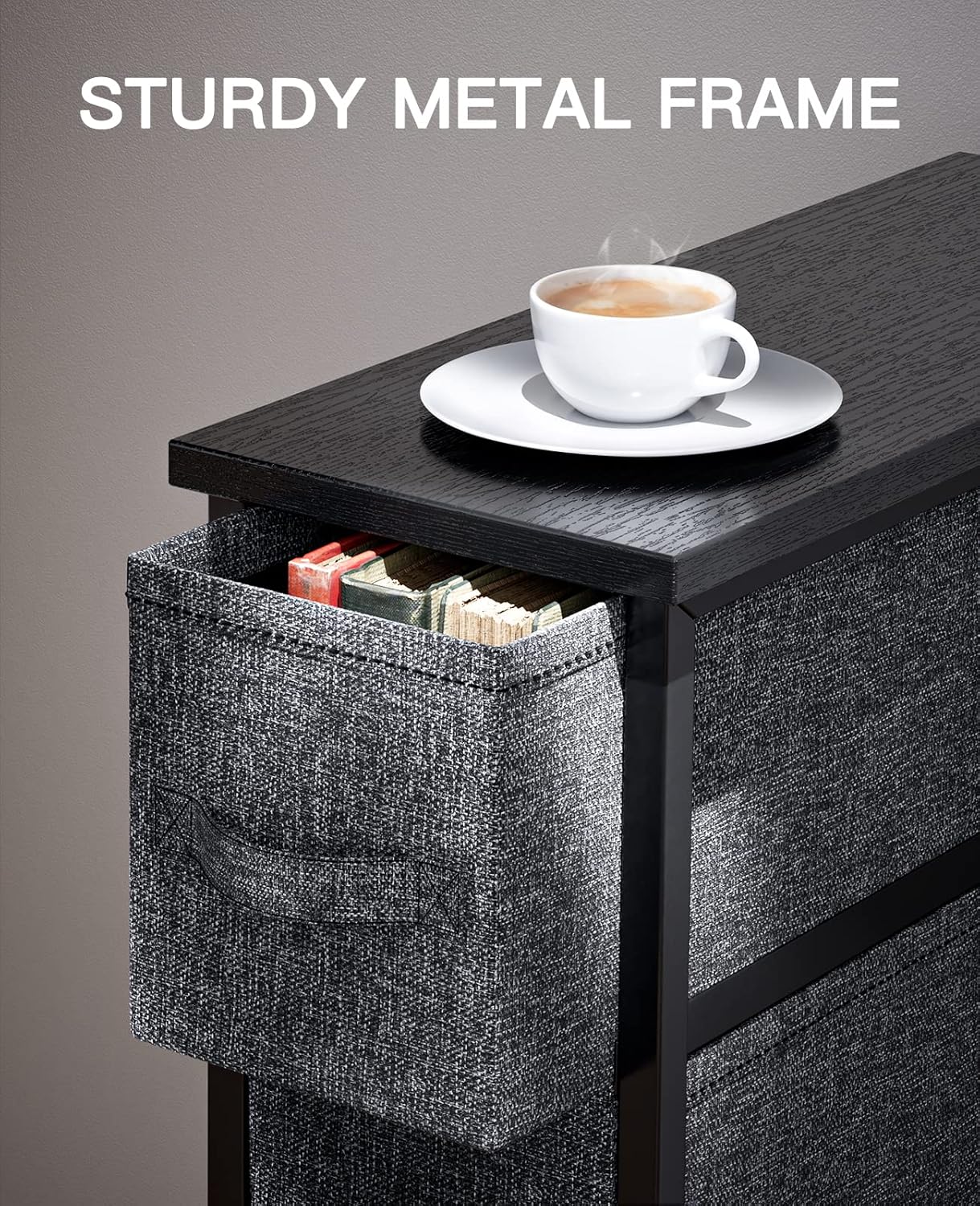 Pipishell Fabric Dresser, Narrow Vertical Dresser Chest Storage Tower with 4 Fabric Drawer, Tall Storage Dresser for Bedroom, Living Room