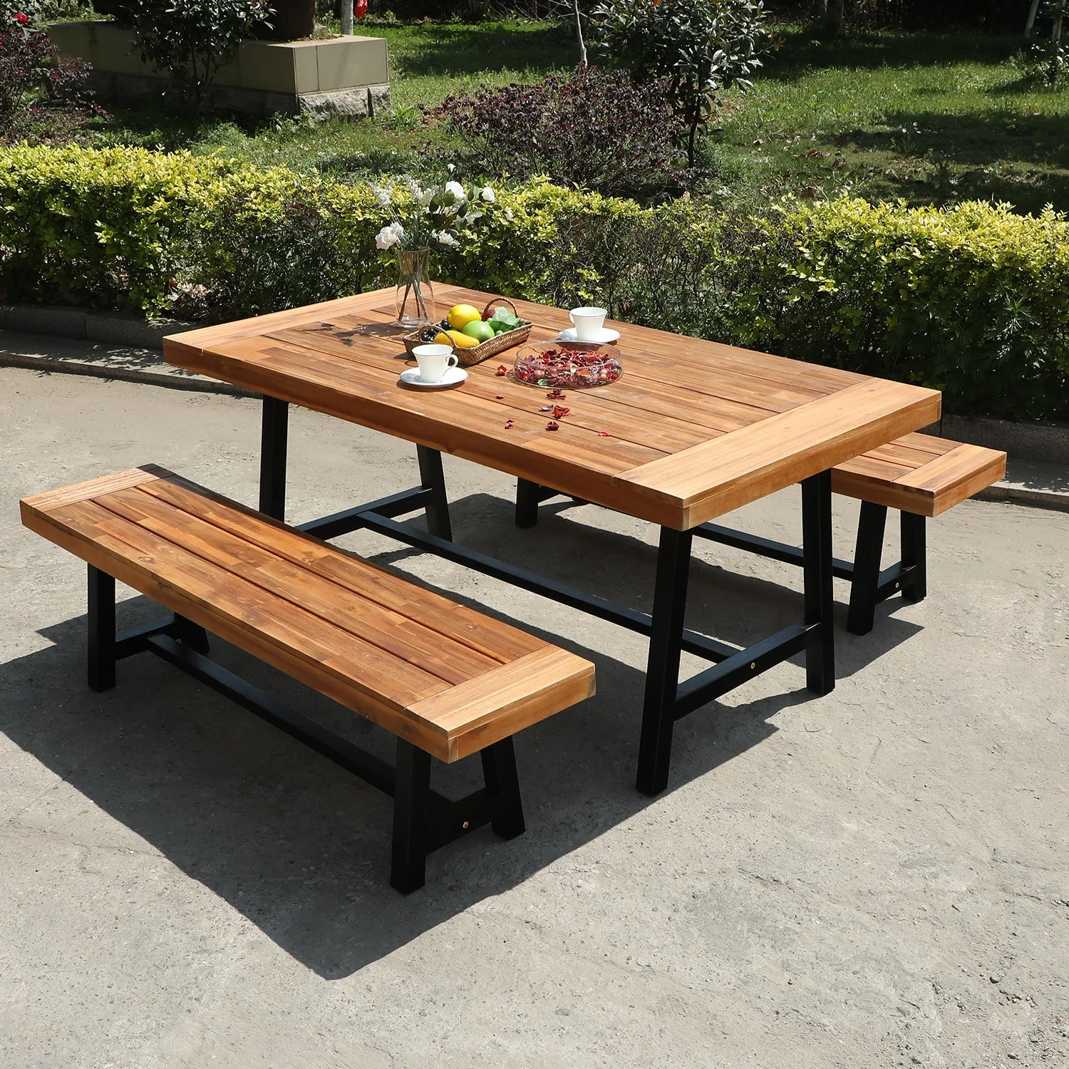 Sophia & William 68”L Outdoor Acacia Wood Rectangular Dining Table