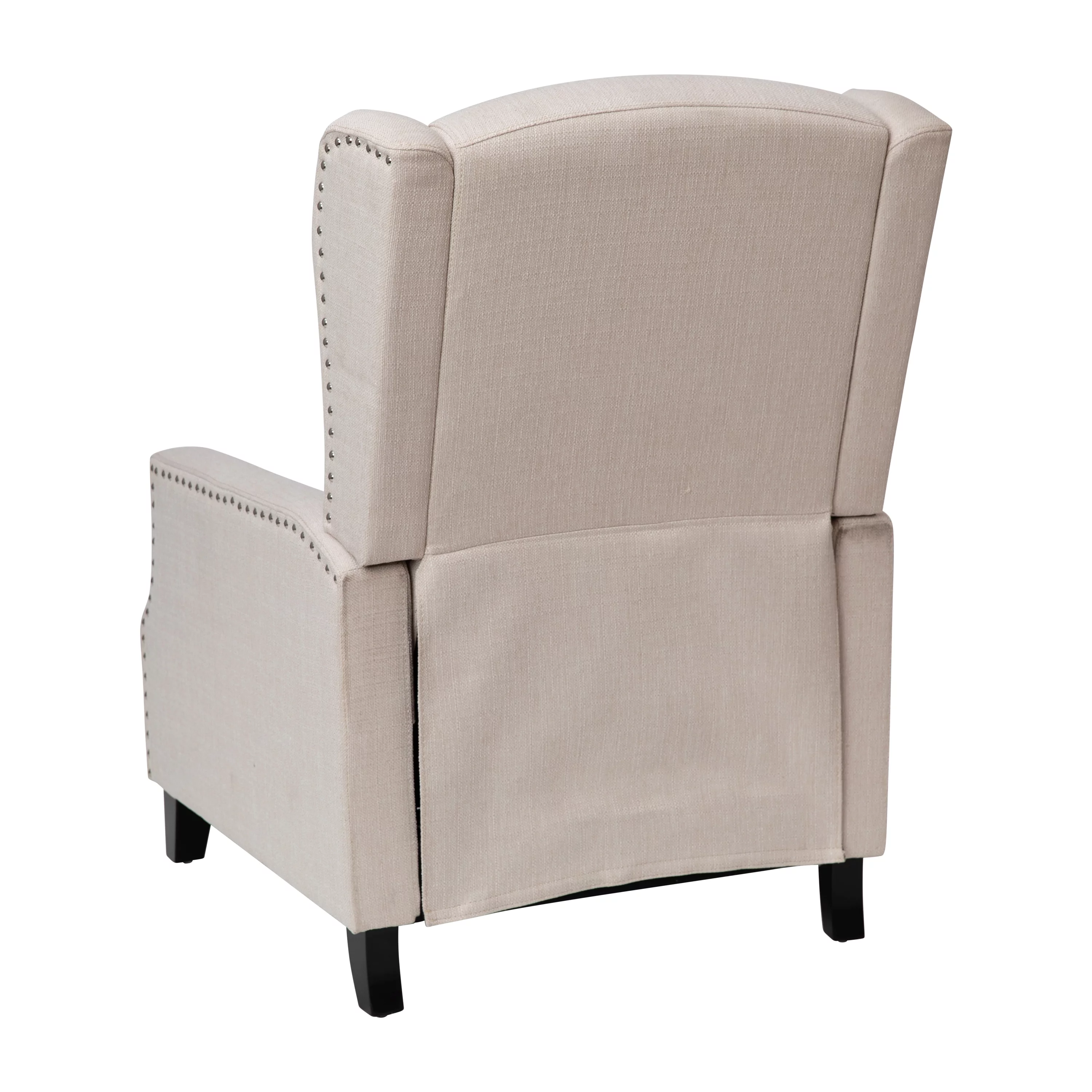 Merrick Lane Contemporary Pushback Recliner with Accent Nail Trim-Wingback Manual Recliner in Cream Fabric Upholstery