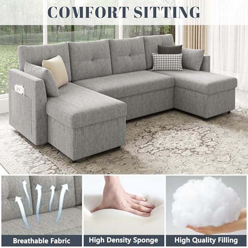 Oversized Sleeper Sofa Couch, 110 inch 2 in 1 Pullout Couch Bed with Double Storage Chaise