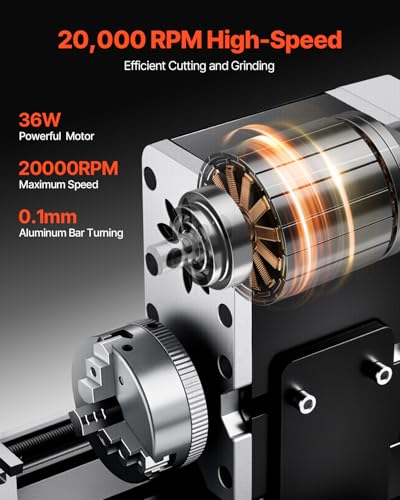 VEVOR Didactical Mini Metal Lathe Machine, 2.76 x 5.12 in, 36W Power Metal Lathe, 20,000 RPM Speed, with 3-jaw Chuck, Aluminum Alloy Handwheel