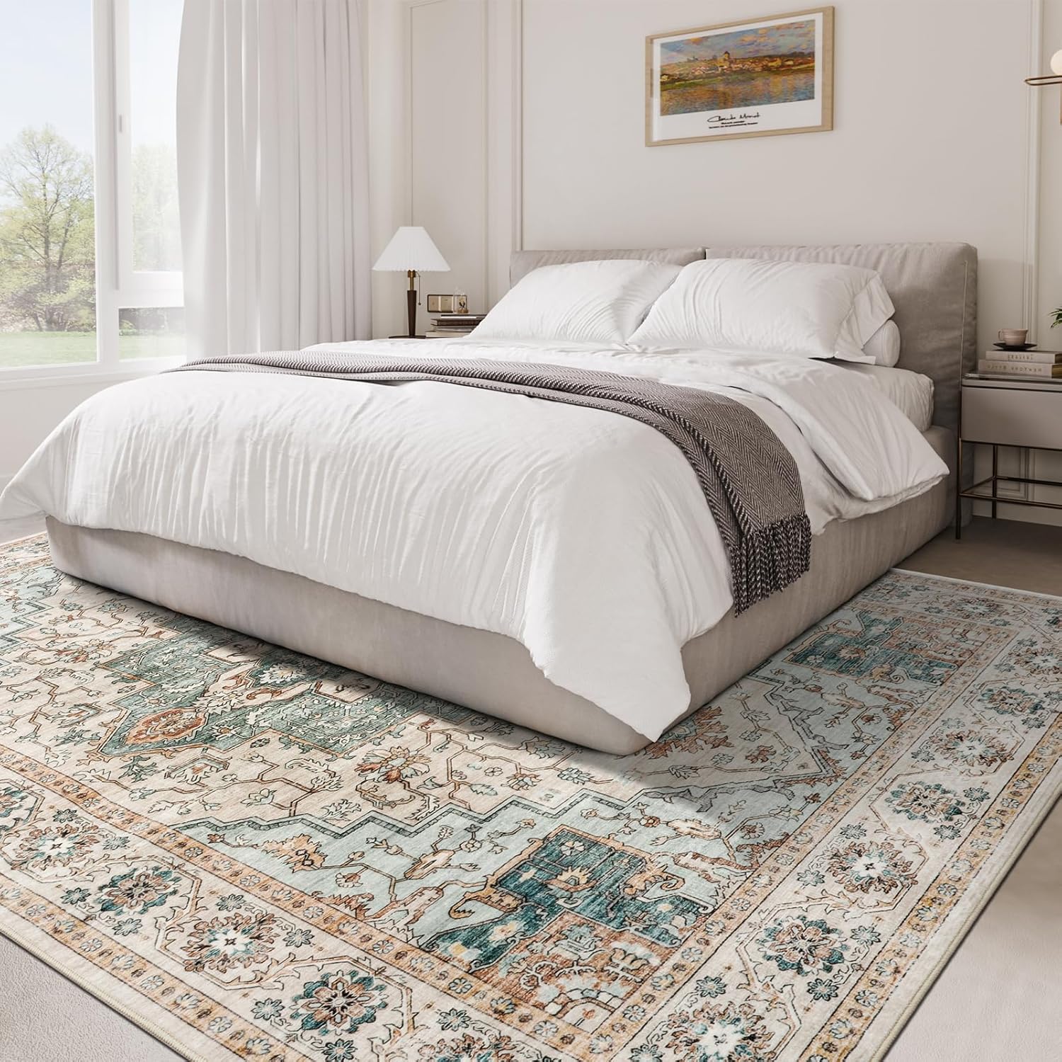 8x10 Area Rug for Living Room, Non Slip Vintage Machine Washable Rug, Foldable Stain Resistant Large Area Rugs for Bedroom