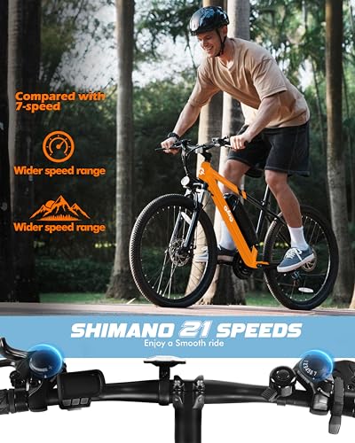 Racer Electric Bike for Adults - 21-Speed Mountain Lightweight Ebike with Peak 750W 22MPH Brushless Motor, 375Wh Removable Battery