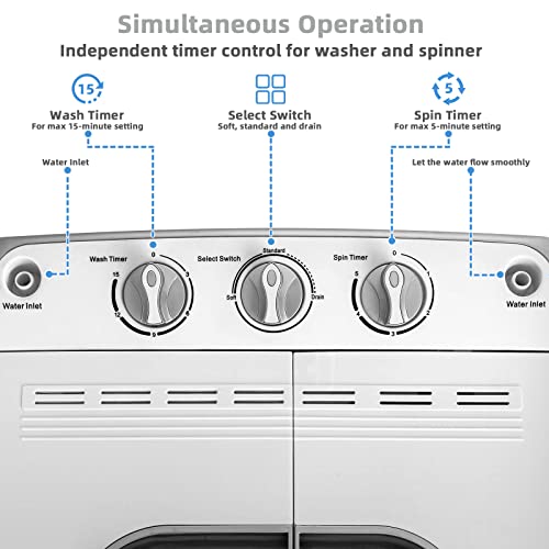 Giantex Portable Washing Machine, 13lbs Mini Twin Tub, 8Lbs Washer & 5Lbs Spinner, Compact Laundry Washer Combo, Built-in Pump Drain