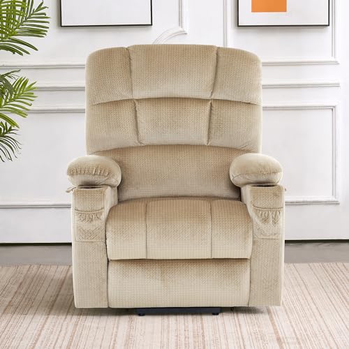 MCombo Large Dual Motor Power Lift Recliner Chair for Elderly, Massage and Heat, Lay Flat, Zero Gravity, Home Button, USB Port, Fabric 7680 (Large