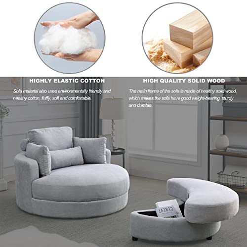 51.5-Inch Oversized Swivel Accent Barrel Chair with Storage Ottoman ,Button Decor and 4 Pillows