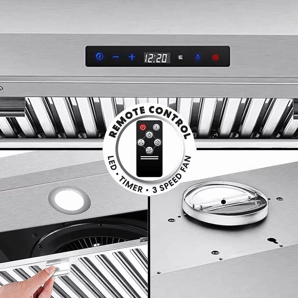 Under Cabinet Range Hood 30 inch with Dual Motors Stainless Steel Kitchen Hood 600 CFM Stove Filters