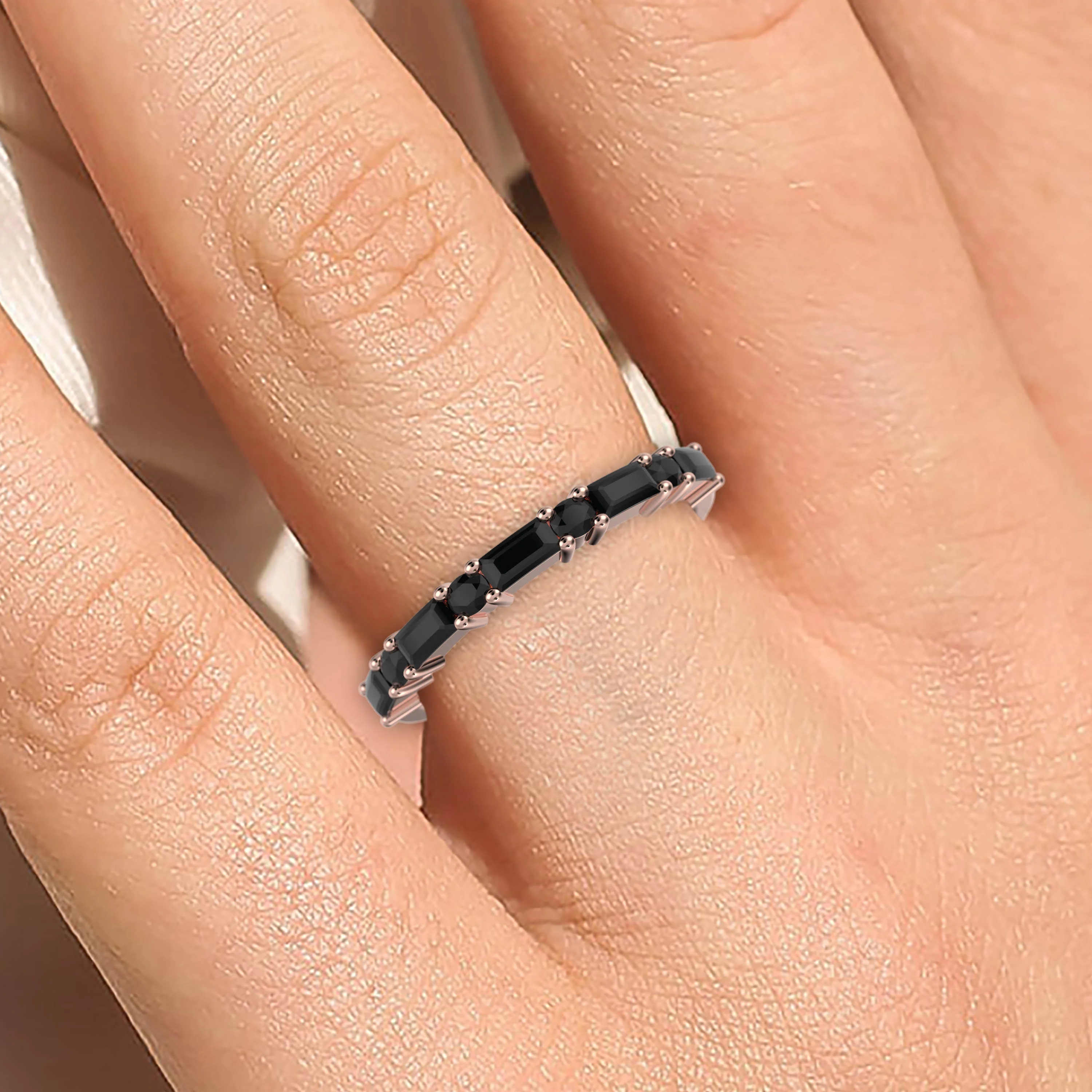 Radhe Black Diamond Moissanite Band 10K Rose Gold