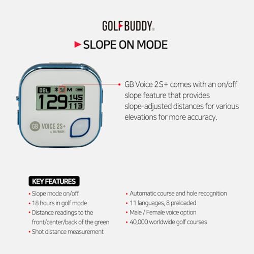 GOLFBUDDY Voice 2S+ Talking GPS Rangefinder, Clip on Hat Golf Navigation, Slope Mode on/Off, 18 Hours Battery Life, Shot Distance Measurement