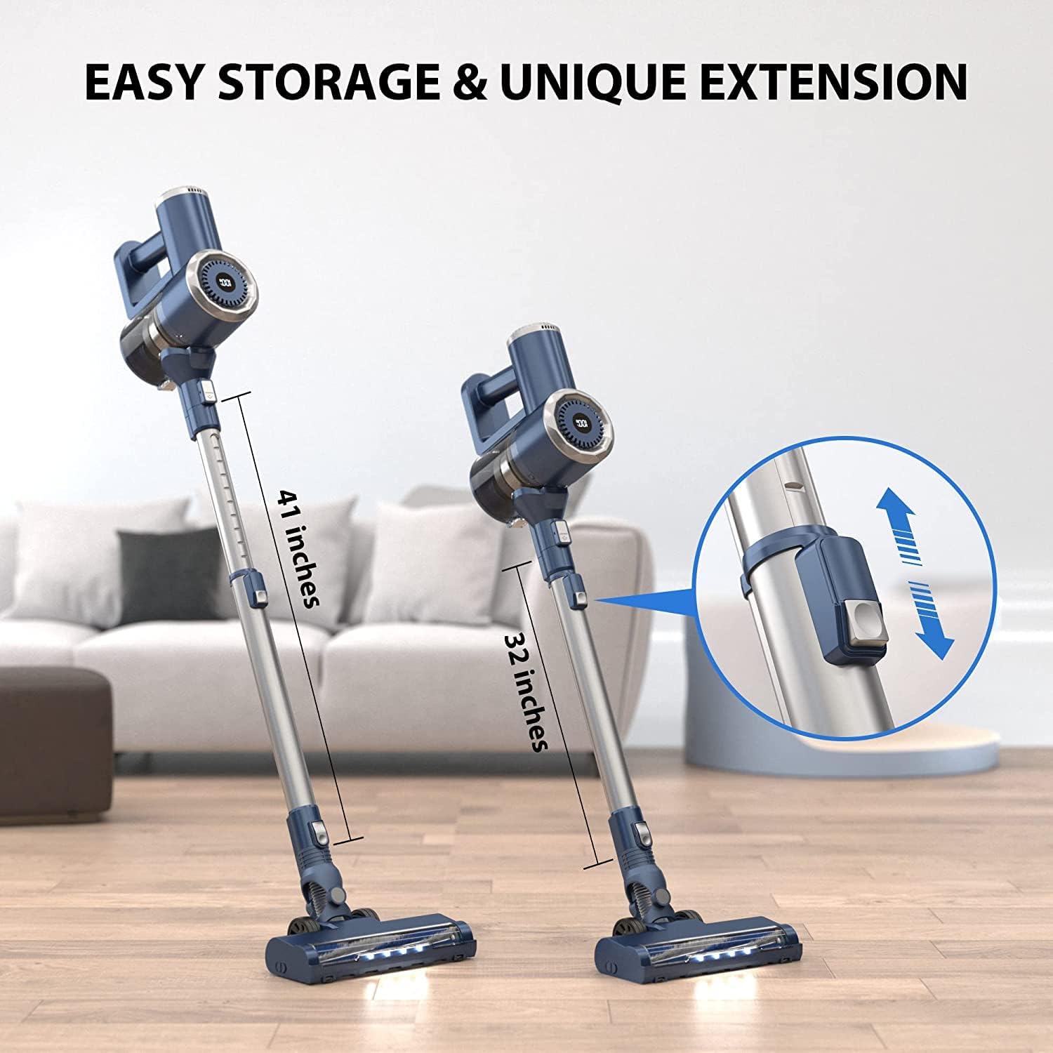 Cordless Vacuum Cleaner with LED Display, 20000Pa Stick Vacuum 4 in 1, Lightweight, Up to 30 Minutes Runtime, for Hardwood Floor, Carpet, Pet Hair