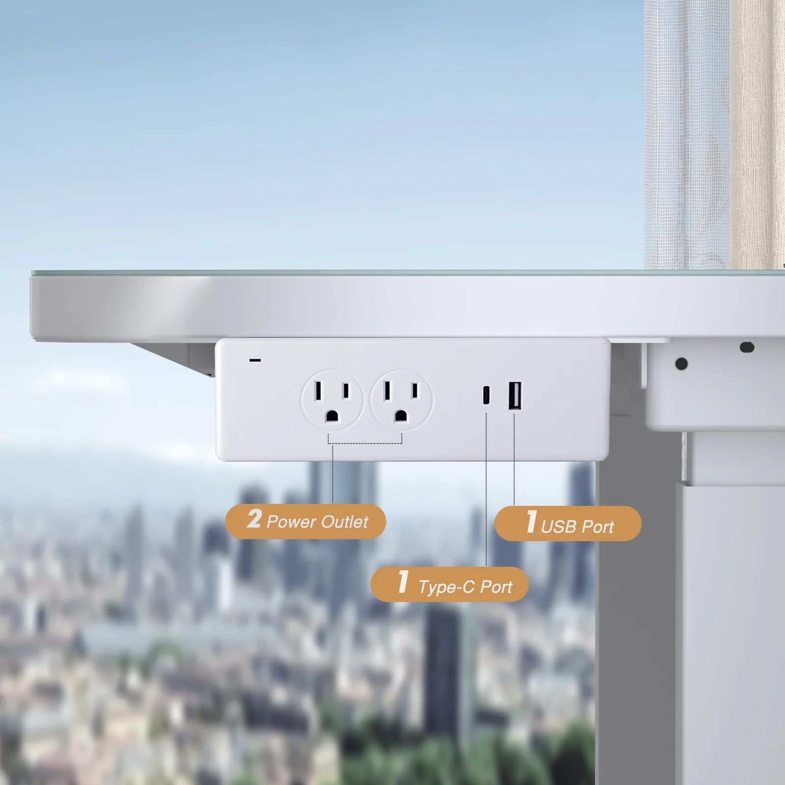 ADOFFUR Electric Glass Standing Desk with Drawers, Dual Motor Height Adjustable Desk with Touch Control &Wireless Charging&Power Outlet Strip, White