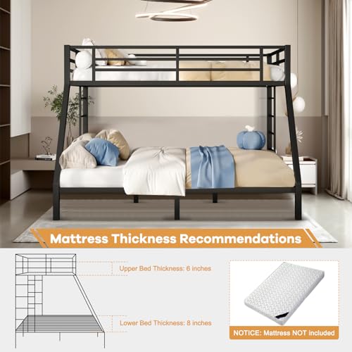 Full Size Metal Loft Bed Heavy-Duty Loft Bed Frame, LED Loft Bed Frame with L Shaped Desk, Wardrobe, Storage Stairs