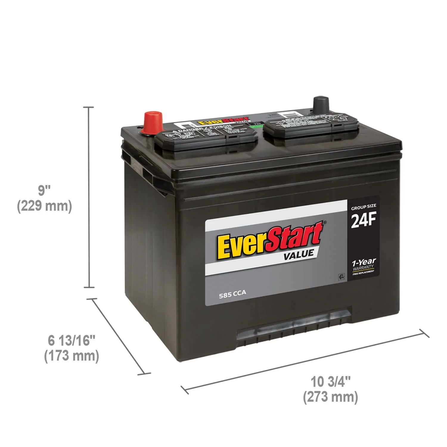 EverStart Value Lead Acid Automotive Battery, Group Size 24F 12 Volt, 585 CCA