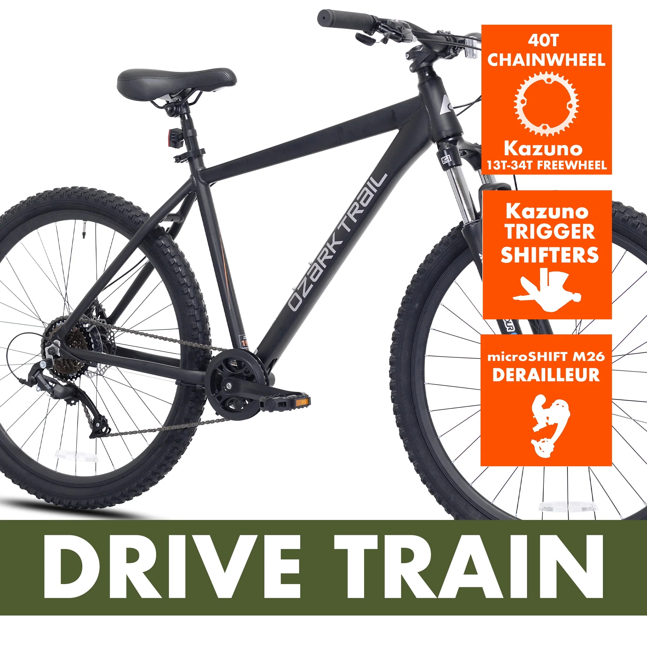 Ozark Trail 27.5 Vibe Mountain Bike, Medium Frame, Black, Adult, Unisex