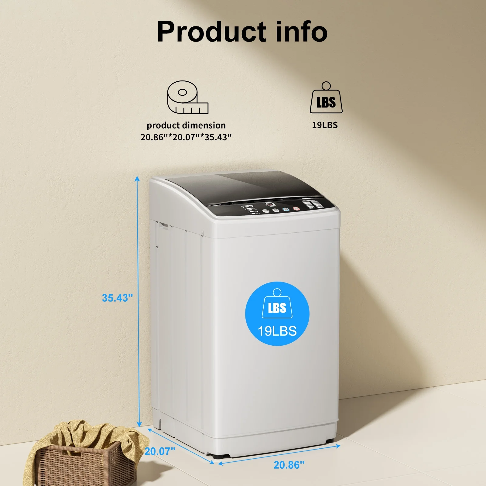 TABU Washer and Dryer Set, 19lbs Full Automatic Washing Machine with Drain Pump and 13lbs Portable Dryer (White) - Curated Treasures Market