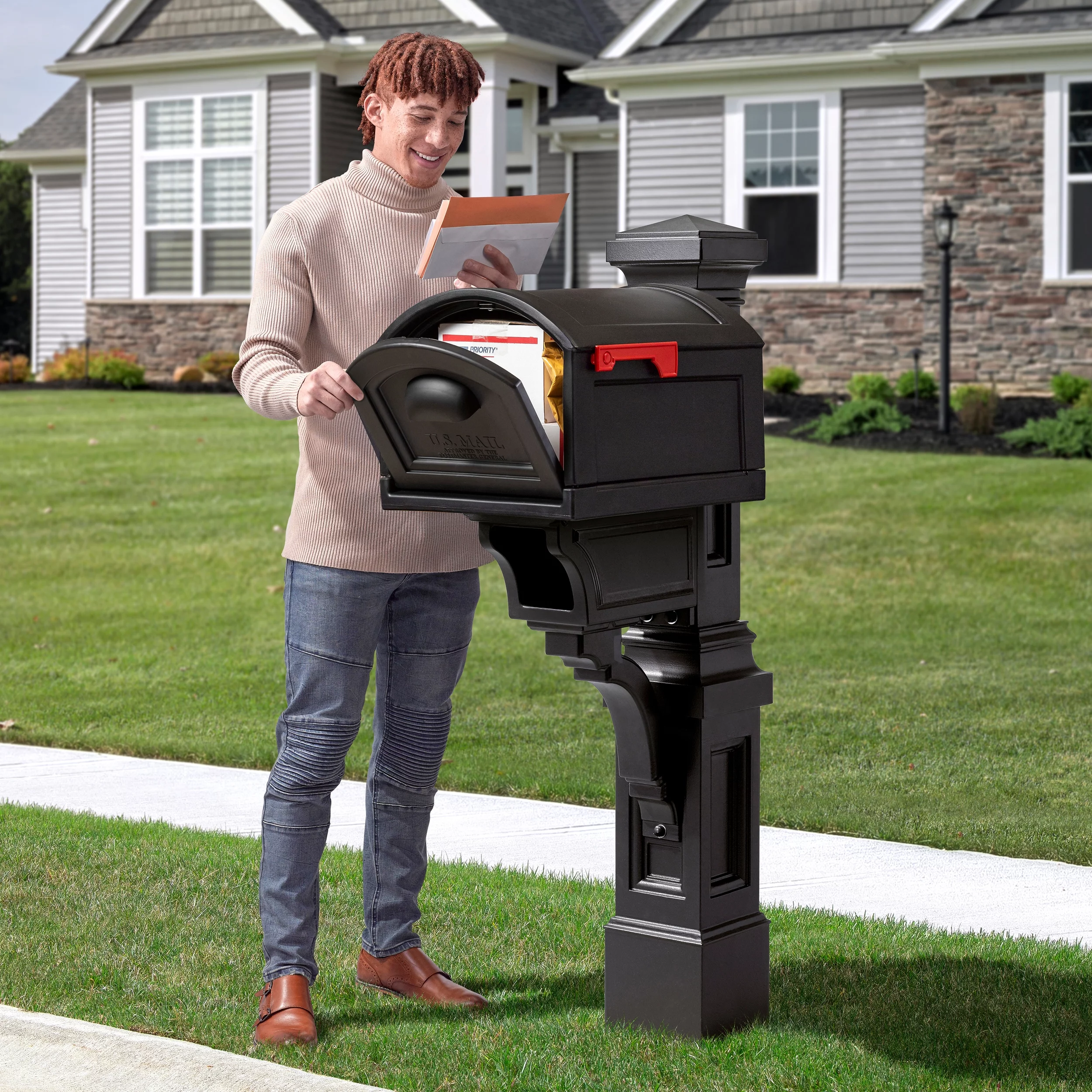 Step2 Atherton 59" Onyx Black Plastic Mailbox Post Kit