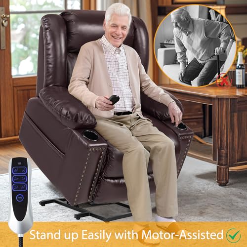 Triple Motor Large Power Lift Recliner Chair for Elderly with Heat and Massage, Lay Flat Lift Chairs for Seniors Infinite Position, Extended Footrest