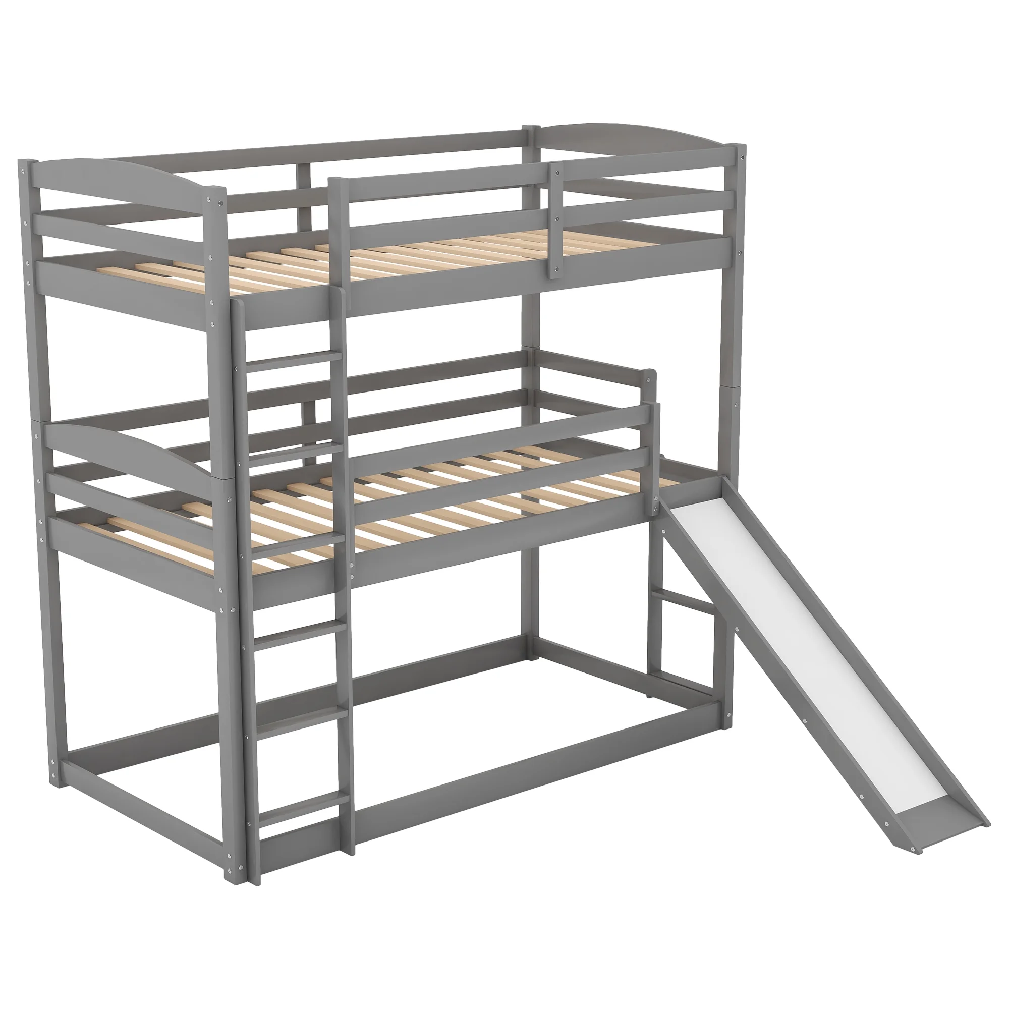 Merax Wood Twin-over-Twin-over-Twin Floor Triple Bunk Bed for Kids Room, Gray