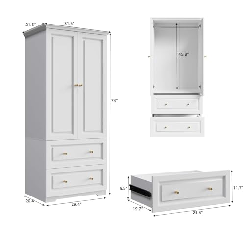 78.74” 6-Door Large Armoire Wardrobe Closet, Bedroom Armoire with 3 Drawers & 2 Hanging Rod, Wooden Armoires and Wardrobe
