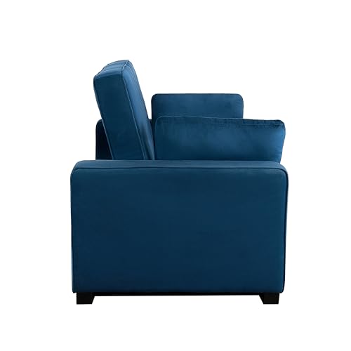 Serta Ainsley 72.6" Convertible Sleeper Sofa, Queen Size, Dreamcoil Comfort, Soft Velvet Fabric, Navy