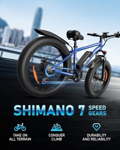 EB26 Electric Bike for Adults Peak 1500W Electric Bicycle 48V 15AH (720WH) Battery Electric Bike 26" Fat Tire Mountain 28mph 7 Speed Gears Ebike