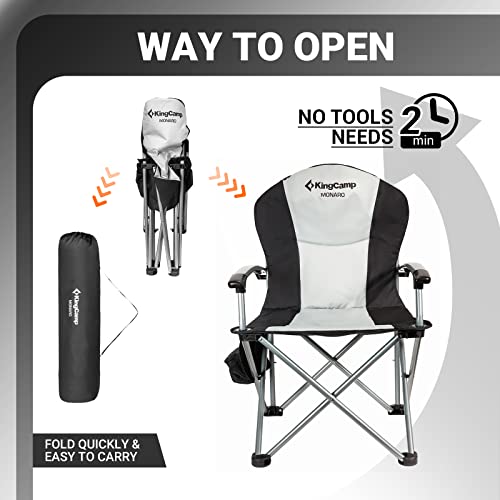 KingCamp Oversized Camping Folding Chair, Heavy Duty 450 LBS with Lumbar Support, Padded Outdoor Chair with Cup Holder