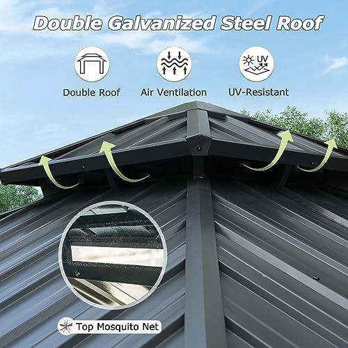Domi 10' x 10' Hardtop Gazebo Outdoor Metal Gazebo with Galvanized Steel Double Roof Canopy, Curtains and Netting for Patio, Backyard, Deck