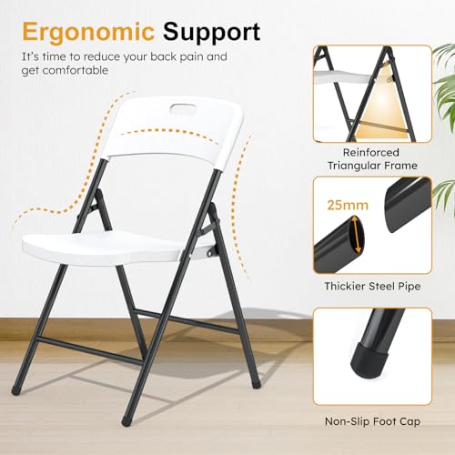 6 Pack Folding Chairs, 700lbs Capacity Heavy Duty Folding Chair with Reinfoced Steel Frame for Indoor/Outdoor Use