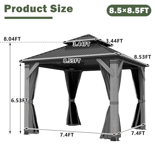 12'x12' Hardtop Gazebo, Outdoor Double Roof Galvanized Steel Gazebos, Aluminum Frame Permanent Pavilion with Curtains & Netting for Backyard, Patio