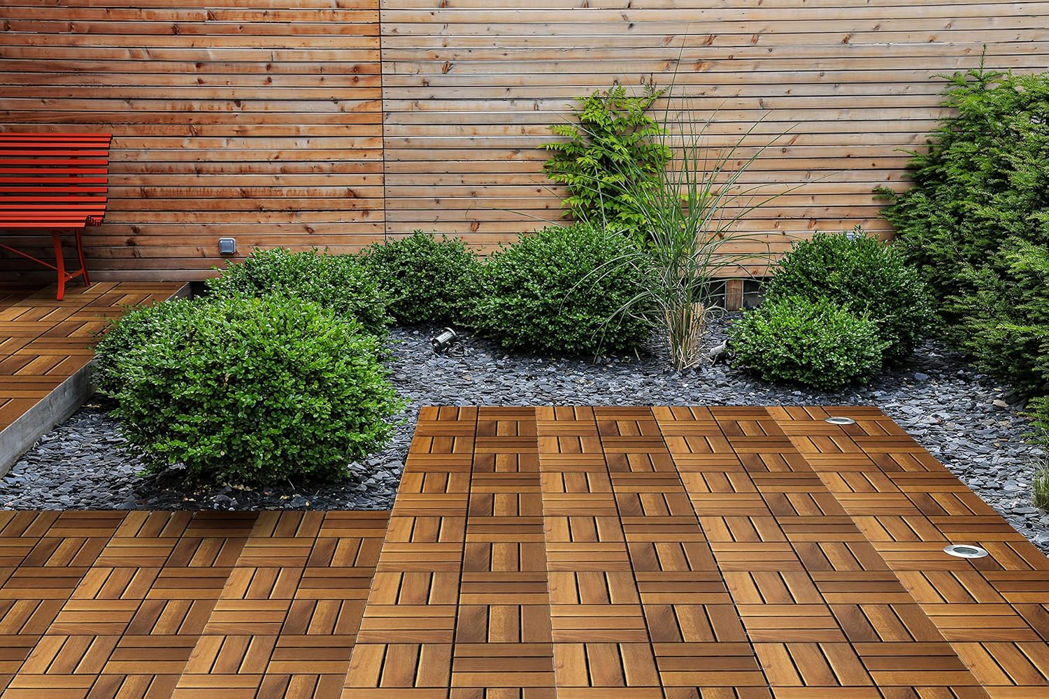 TAITIAT Solid Wood Interlocking Flooring Tiles (Pack of 10,12inx12in),Acacia Deck Tiles,Floor Tiles for Both Indoor and Outdoor Use