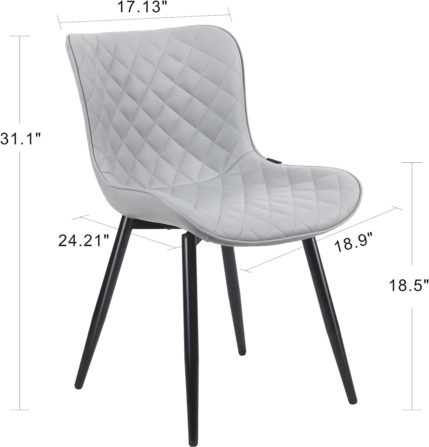 YOUNIKE Dining Chairs Set of 2 PU Leather Diamond Grid Upholstered Modern Dining Room Side Chair, Gray