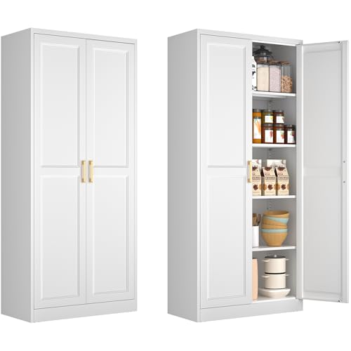 Pantry Cabinet, 71 Inch Tall Kitchen Storage Cabinet, Metal Pantry Cabinet with Doors and Adjustable Shelves, Black Food Cupboard
