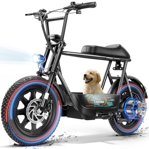 Caroma Peak 500W/800W/1200W Electric Scooter with Seat, 16 * 3" Fat Tire Ebike for All-Terrain, Max 15/25/30 Miles Ranges&20MPH