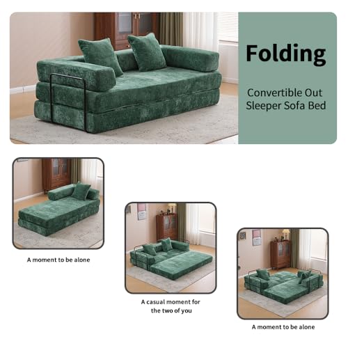 Convertible Sleeper Sofa Bed with Cylindrical Pillow, Corduroy Folding Mattress Couch with Fixed-Shape Frame