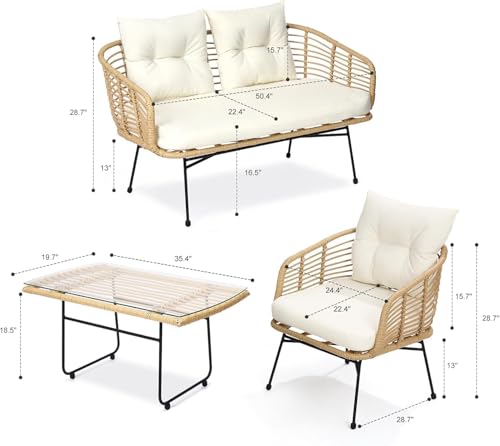 3 Piece Patio Bistro Set, Outdoor Wicker Table and Chairs Set of 2