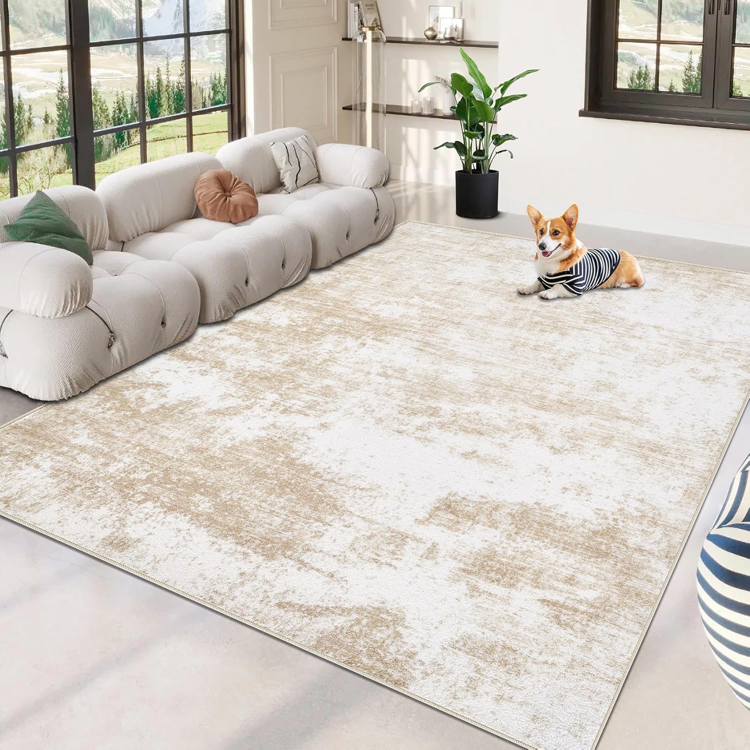 Area Rug Washable Rug 8x10: Large Modern Abstract Living Room Rug Anti-Slip Backing Stain Resistant Soft Indoor Carpet for Bedroom Kitchen Dining
