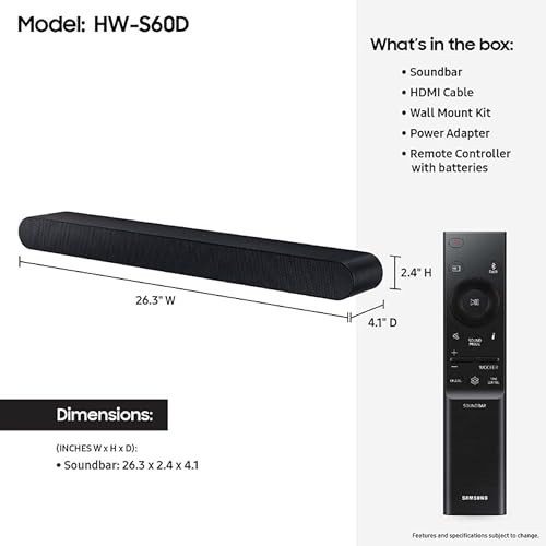 SAMSUNG HW-S50B/ZA 3.0ch All-in-One Soundbar w/Dolby 5.1, DTS Virtual:X, Q Symphony, Built in Center Speaker, Adaptive Sound Lite