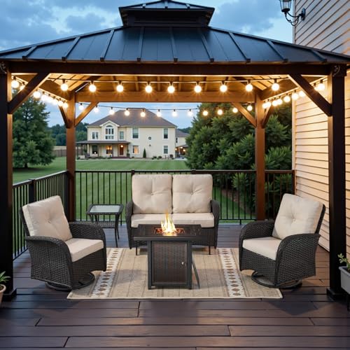 Patio Wicker Chairs Swivel Rocker - Outdoor Swivel Rocking Chairs Set of 2 with Rattan Side Table