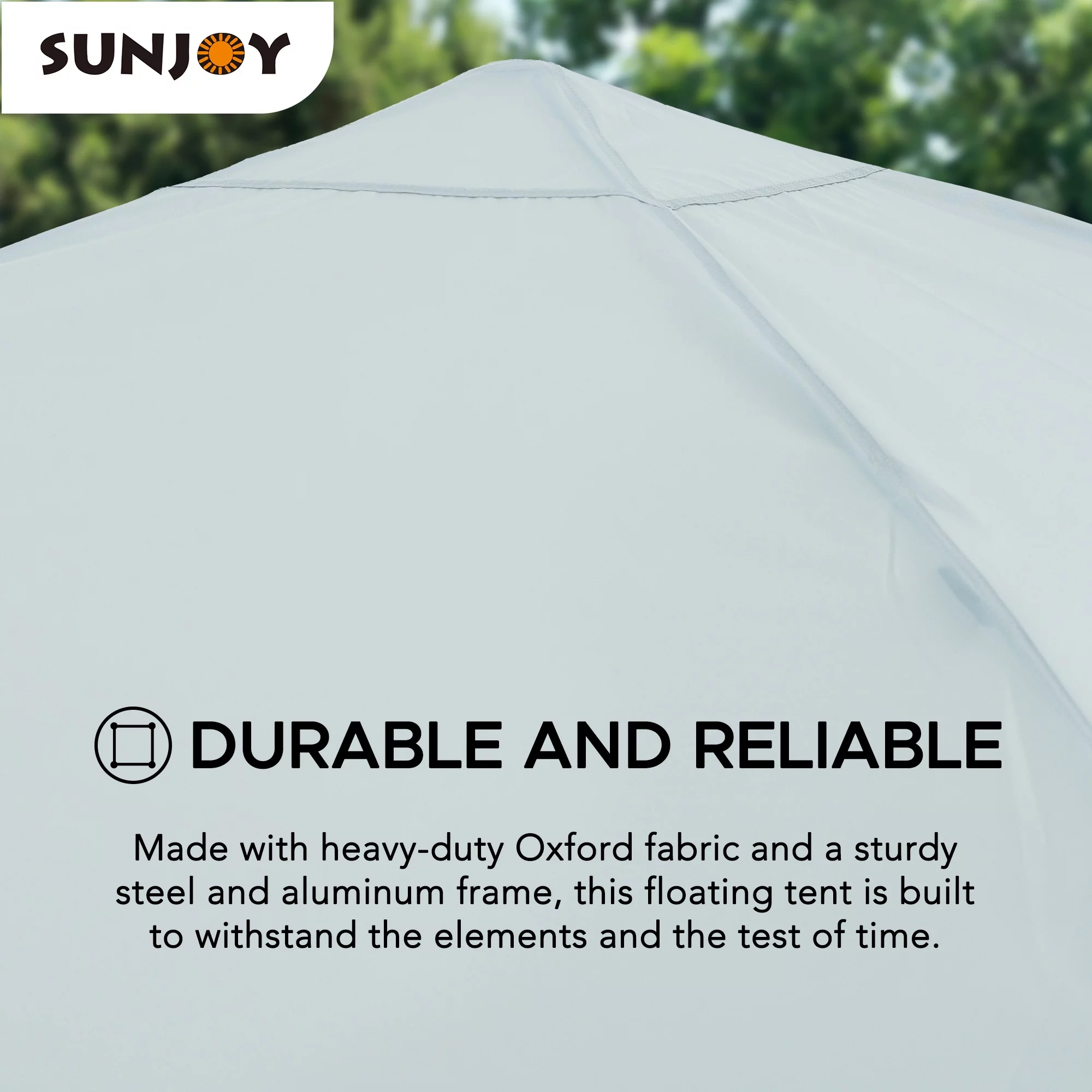 Sunjoy Floating Pool Canopy 10&rsquo; &times; 10&rsquo; Pop Up Gazebo Grey Fabric Canopy, Steel and Aluminum Frame Floating Tent with PVC Floats