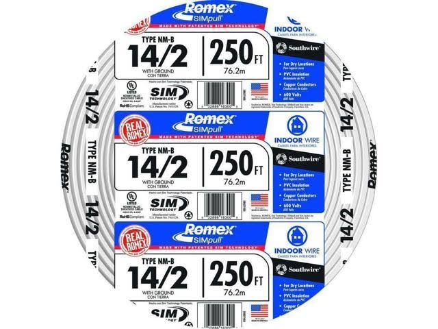 250 ft Roll 14-2 AWG NM-B Gauge Indoor Electrical Copper Wire Ground Romex Cable 28827455