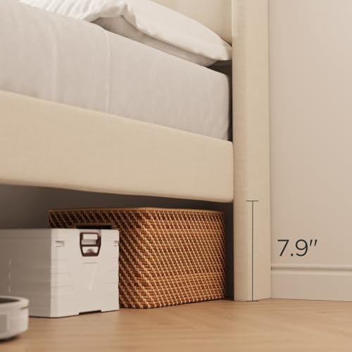 Aiho Queen Size Bed Frame with Headboard, Upholstered Bed Frame with Solid Wooden Slats, Under Bed Storage, No Box Spring Needed, Noise-Free