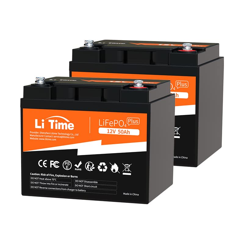 LiTime 12V 50Ah Lithium LiFePO4 Battery Built in BMS, 10 Years Lifetime 4000+ Cycles Output Power 640W, Perfect for Boat Marine Trolling motor Camping
