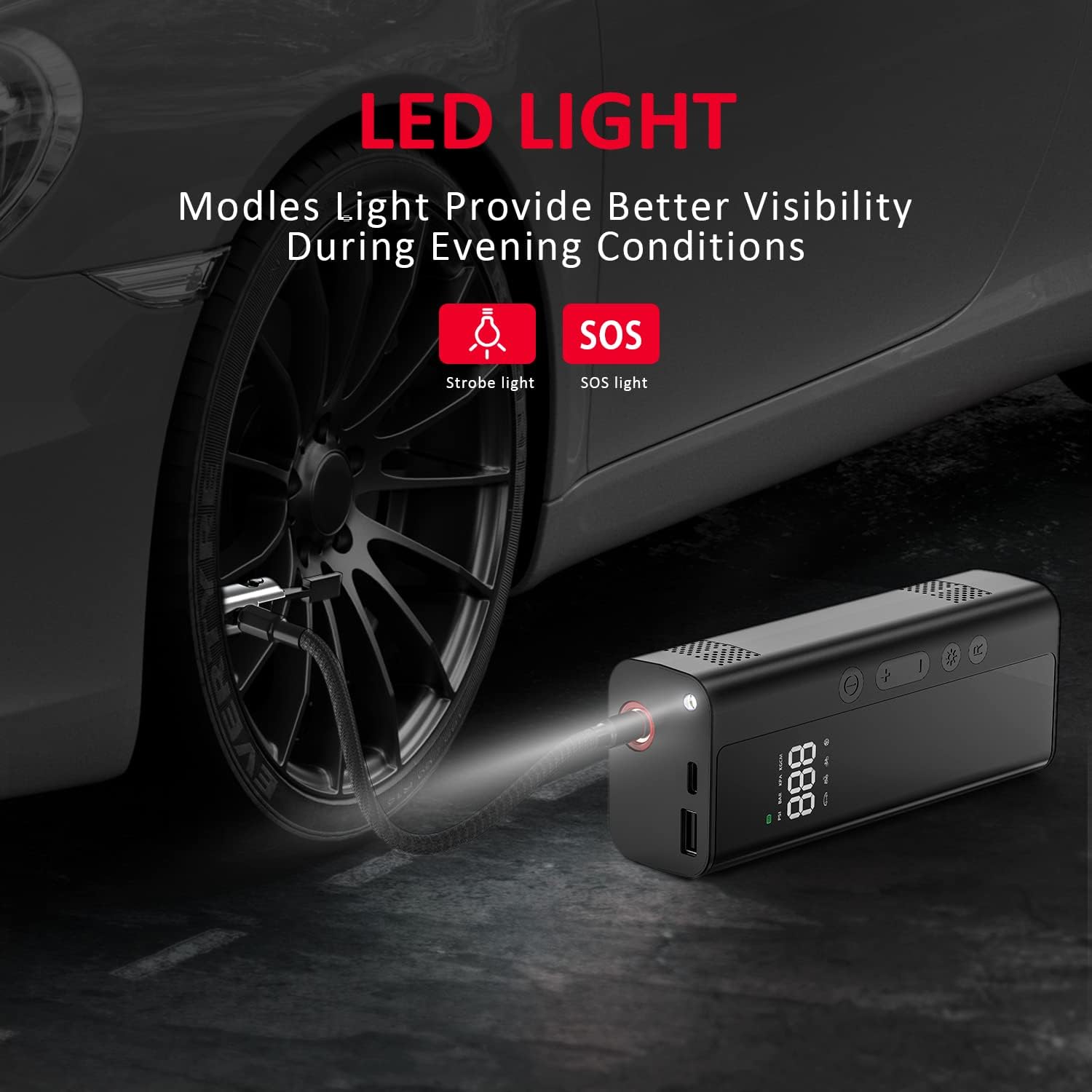 Tire Inflator Portable Air Compressor, 150Psi Cordless Air Pump for Car Tires with 6000mah Rechargeable Battery, Led Light for E-Bikes, Cars, Balls