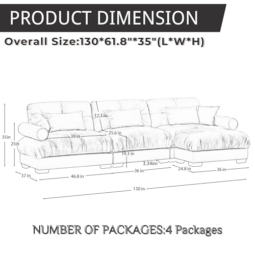 130" Modular Sectional Sofa,Velvet Upholstered Couches for Living Room,3 Seater Green Sofa Couch with Movable Ottoman