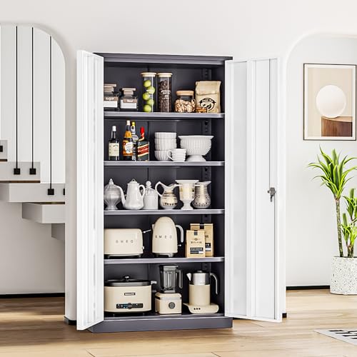 INTERGREAT Metal Storage Cabinets 72” Black Garage Steel Storage Cabinet with Doors and Shelves, Metal Tool Cabinet