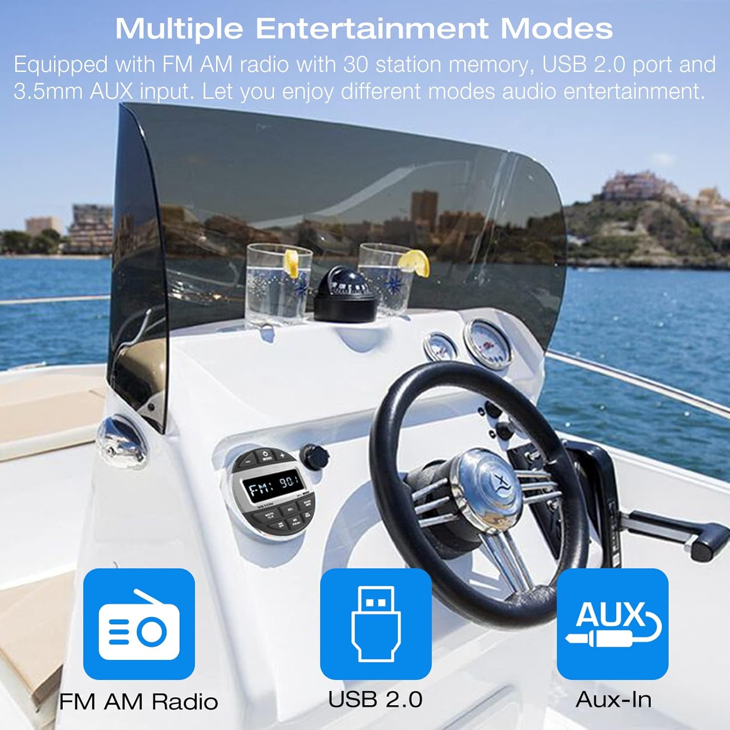 Bluetooth Marine Radio Boat Stereo: Waterproof Boat Audio Receiver