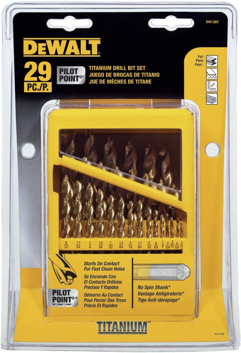 DEWALT Titanium Nitride Coated Drill Bit Set with Pilot Point, 29-Piece (DW1369) Pack of 2